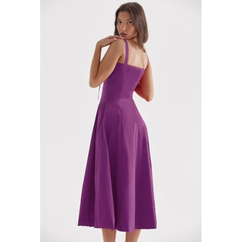 Image of Floral Corset Midi Dress Square Neck A Line Dress with Slit | Square neck floral midi dress with front tie bust wide straps A-line skirt side slit and lightweight fabric
