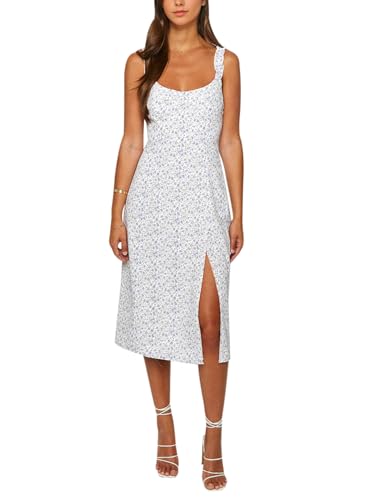 Bonkwa Women Floral Summer Dress Ruffle Strap Sleeveless Midi Sun...