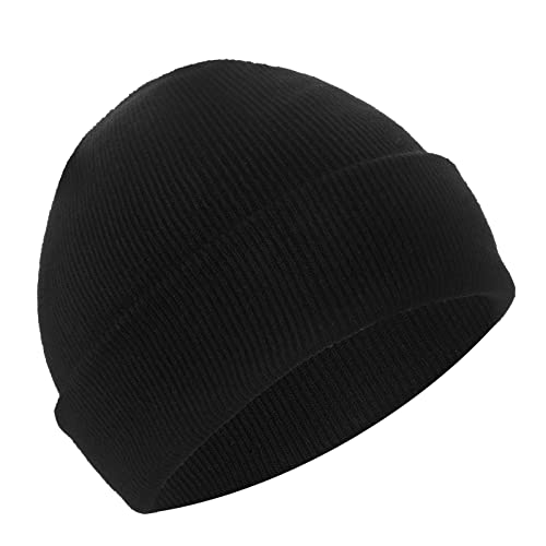 clubone Black Beanie for Men - Unisex Black Beanie Cuffed Knit Skull Cap Winter Warm Knit Cap, Daily Beanie Hat Gift for Women Men