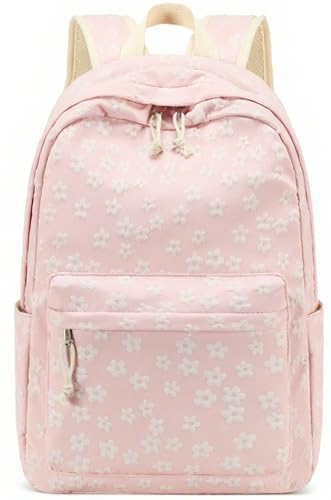 LEDAOU Mochila para meninas adolescentes, leve, infantil, para ensino fundamental, ensino médio, faculdade, laptop, mochila casual, Flores rosa, Large, Mochila para meninas