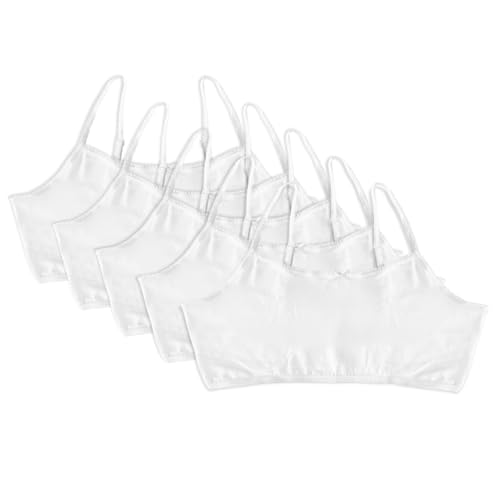 Image of Belvian Girls Crop Tops Training Bras – Pack of 5 | First Bra 100% Cotton Underwear | Ages 7–16 (White or Pastel) (UK, Age, 13 Years, 14 Years, Regular, White)