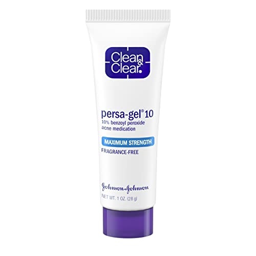 Clean & Clear Persa-Gel 10 Acne Medication Spot Treatment with Maximum Strength 10% Benzoyl Peroxide, Pimple Cream & Acne Gel Medicine for Face Acne with Benzoyl Peroxide Medication, 1 Oz (Pack of 4)