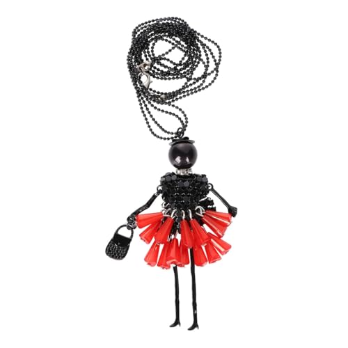 TOYANDONA Collier Long Poupée Fantaisie en Alliage Léger Rouge, Bijou Femme Fille Multicolore, Sautoir Décoratif pour Fêtes et Voyages, Pendentif Cristal...