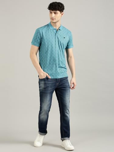 Image of JOVEN Mens Printed Polo Neck Half Sleeve Regular Fit Mercerised Cotton T-Shirt