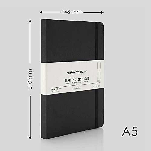 Image of myPAPERCLIP Limited Edition A5 Plain /Unruled Notebook | 192 Pages, 100 GSM, Soft Cover, A5 (5 .83 x 8.27 in) | Flat Lay Design | Bookmark, Elastic Closure | Black
