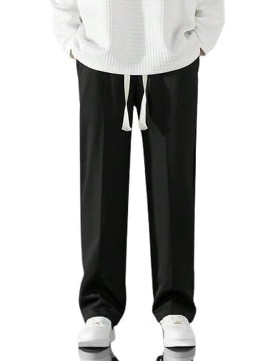 Women's Wide Leg Casual Pants, High Waist Cotton Blend, Drawstring, Light Colour, Relaxed Fit-picture-12