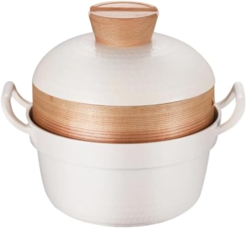 WOLKKAM 家庭用スープ鍋 蓋付き 電磁調理器とガスコンロ兼用 両耳ラーメンアルミ鍋 インスタントラーメン鍋 (ホワイト,インスタントラーメン鍋 + 蒸し器)
