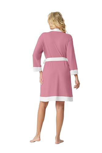 Image of PrinStory Womens Robe Knit Kimono Bathrobe Lightweight Soft Sleepwear Knee Length Lounge Robes