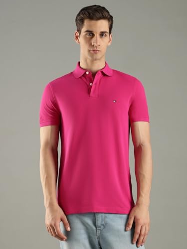 Image of Tommy Hilfiger Solid Regular fit Cotton Polo t-Shirt