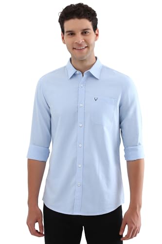 Image of Allen Solly Men Blue Custom Fit Solid Full Sleeves Casual Shirts