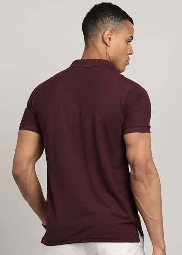 Image of INKKR Men Solid Polo Neck Cotton Blend Collar T-Shirt