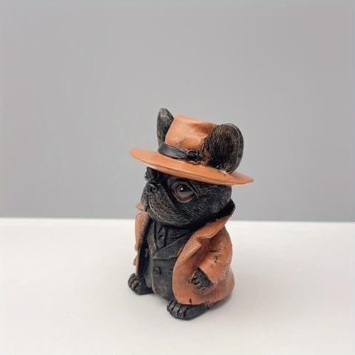 Estatua Gótica de Bulldog Francés en Resina Marrón y Negro miniatura 6