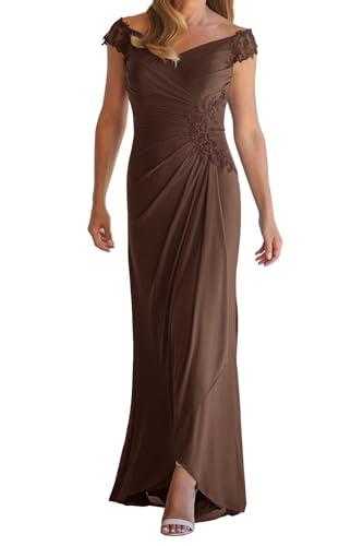 Mother of The Bride Dresses for Wedding Lace Chiffon Off Shoulder Formal Mother of The Groom Dresses with Slit