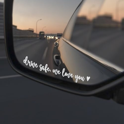 Image of Drive Safe We Love You Rearview Mirror Sticker Set | Car mirror decals for women, new driver keepsake and safety reminder