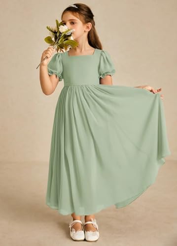 Ruffle Sleeves Junior Bridesmaid Dresses for Wedding A-Line Flower Girl Dress with Bow for Girls Formal Party Dress4