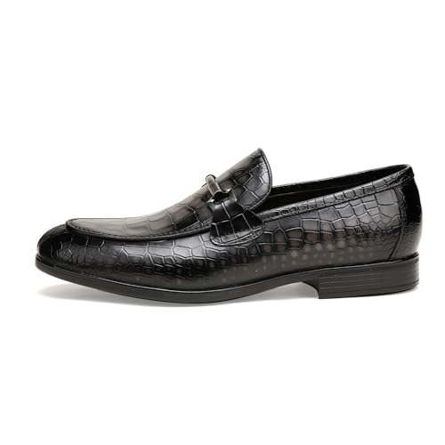 Image of Mens Leather Penny Loafers, Classic Crocodile Printed Business Dress Shoes with Metal Buckle Slip on Penny Shoes for Mens