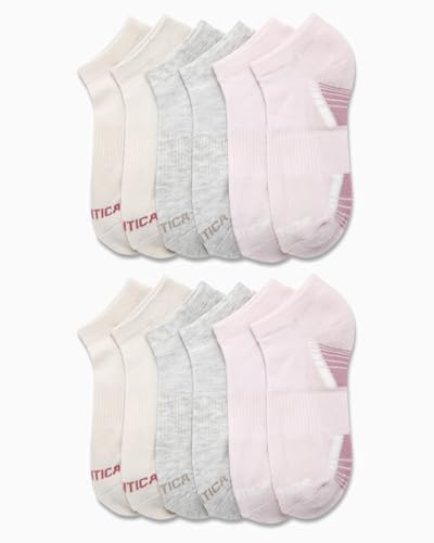 Image of Nautica Womens No Show Socks Moisture Wicking Low Cut Ankle Socks, 12 Pack | Moisture Wicking Dri-Motion Fabric, Cushioned Key Areas, Banded Arch Support, No Show Low Cut, Shoe Size 4-10