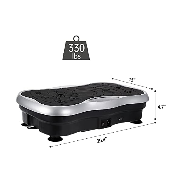 Real Relax Mini Vibration Plate Exercise Machine Full Whole Body Workout Home Massager and Fitness Platform Weight Loss & Toning, with Resistance Band，Remote Control and Support 330Ibs，Silver