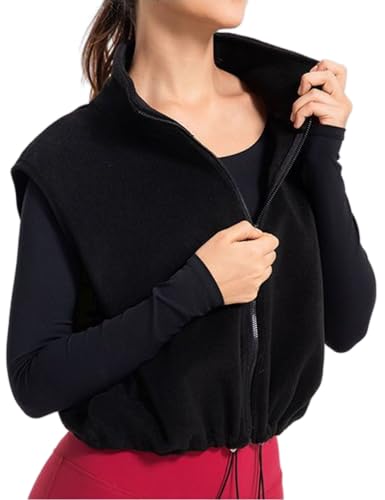 Unilexi Womens Full Zip Fleece Vest Stand Collar Sherpa Crop Sleeveless Coat Zipper Fitness Vest