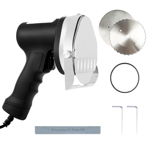 HYQNG Electric Kebab Slicer Commercial, 80W Electric Shawarma Knife with 2 Blades, 0-8mm Thickness Adjustable Stainless Steel Gyro Cutter Doner Kebab Meat Slicer, for Roast Meat Shops, Restaurants