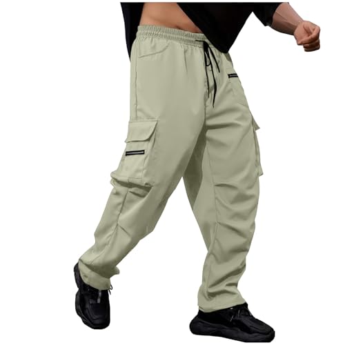Men's Athletic Cargo Pants Casual Baggy Outdoor Hiking Trousers Elastic Waist Straight Legs Sweatpants with Pockets