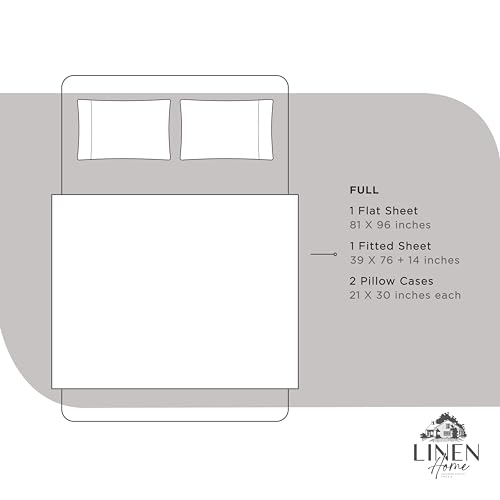 Image of Linen Home 100% Cotton Percale Sheets Full Size, Silver, Deep Pocket, 4 Pieces Set - 1 Flat, 1 Deep Pocket Fitted Sheet and 2 Pillowcases, Crisp Cool and Strong Bed Linen