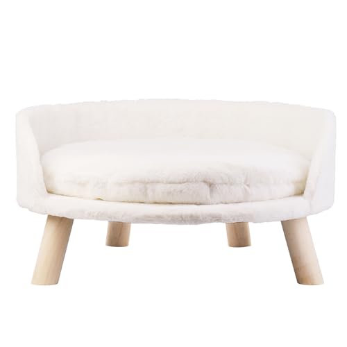 BingoPaw Hundesofa Hundecouch für kleine Hunde, erhöhtes Haustiersofa Hundebett mit Plüsch Hundekissen, katzensofa große Katzen, 61.5×32.8cm weiß