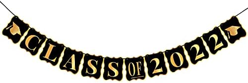 Class of 2022 Graduation Banner - NO DIY | Large 8x6 Inch, Shiny Gold Foil Class Of 2022 Banner | Graduation Decorations 2022 Black and Gold | Graduation Backdrop for Graduation Party Supplies 2022