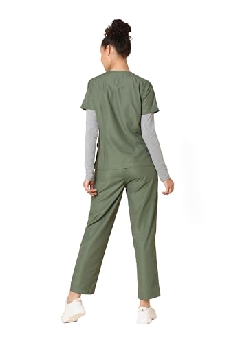 KNYA Classic Women's 5-Pocket New Gen Scrubsuit | V Neck | Flexibile & Comfortable Top & Bottom | Easily Accessible Pockets | Uniform for Doctors