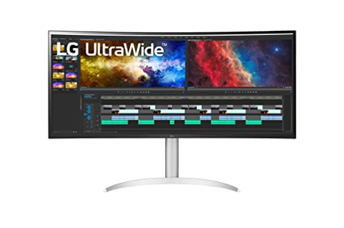 LG 38WP85C Monitor 38' QuadHD+ UltraWide Curvo 21:9 LED IPS HDR 10, 3840x1600, 1 Miliardo di Colori, AMD FreeSync, HDMI 2.0 (HDCP 2.2), Display Port 1.4, USB-C, Audio Stereo 20W, Flicker Safe, Bianco