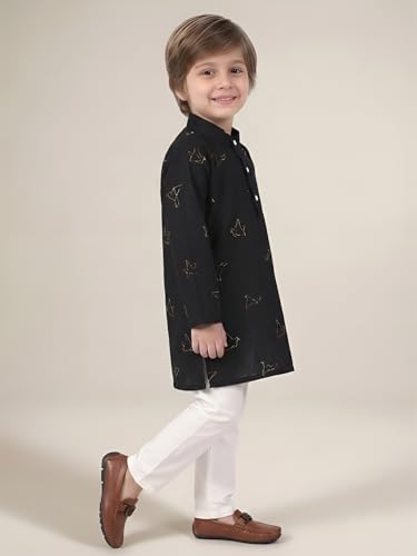 Image of POLKA TOTS Boys Cotton Ethnic Kurta Pajama Set with Attached Koti | Ethnic Motif Wear Kids Kurta Pyjama for Boys & Toddlers | Traditional Dress for Weddings & Festivals | Festive Jubba Set for Babies