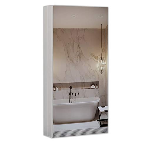 B&C 15"x36" Aluminum Medicine Cabinet with Mirror|Color Satin|Bathroom Mirror Cabinet with Adjustable Glass Shelves|Storage Cabinet for Bathroom Recessed or Surface Mountin