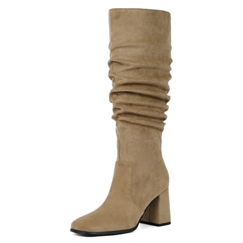 Image of Modatope Knee High Boots Women Square Toe Chunky Heel Fashion Tall Boots
