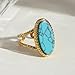 Geometric Oval Statement Ring for Women Gold-Toned Titanium Steel Retro Stone Adjustable Open Band Wrap Finger Rings Comfirm Fit Boho Vintage Wedding Engagement Jewelry(Blue)