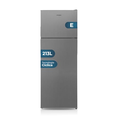 Hyundai Frigorífico 2 Puertas Inox HF145500EX. Capacidad 213 Litros, Puerta Reversible, Bajo Nivel Sonoro, Eficiencia Energética Clase E