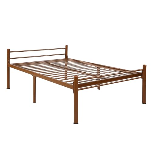 Image of Nivo Metal Extra Single Size Bed Without Storage | Wrought Iron Single Bed with Headboard & Footboard| Sturdy Powder Coated Platform Cot for Bedroom (Nivo Brown)