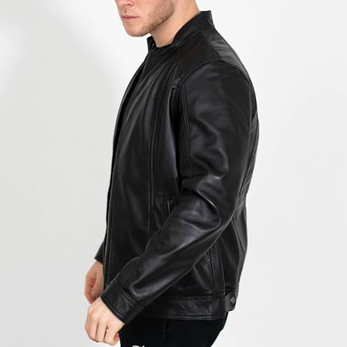 Image of BRICK LANE Stand Collar Leather Jacket for Men | Timeless Design - Genuine Lamb Nappa Leather Cafe Racer Jacket