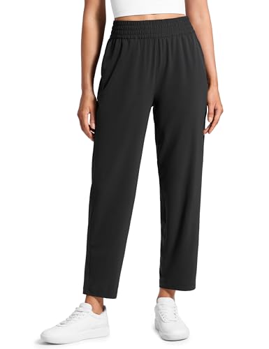 CRZ YOGA Lightweight Drapey Tapered Ankle Pants for Women 27 - 7/8 Casual Travel Work with Pockets Summer Black Small