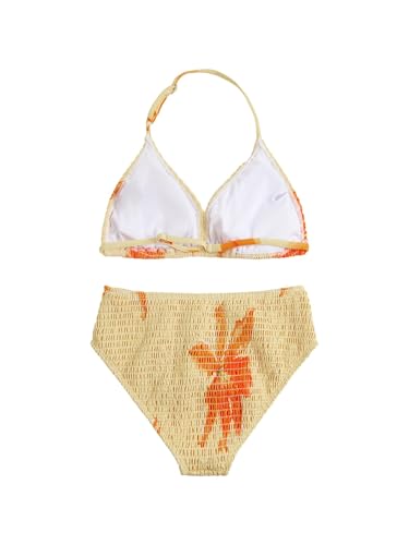 Image of RoseSeek Girl's Tie Dye Smocked 2 Piece Swimwear Sets Backless Halter Bikini Cute Brief Bathing Suit