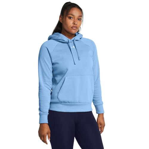 Under Armour Womens Rival Fleece Hoodie, (475) Carolina Blue / / White, Large