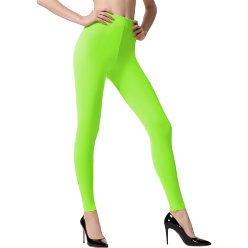 Alaoo Neon Leggings, Grüne Strumpfhosen für Damen, Footless Strumpfhose, 80er Jahre, Kostüm für Rollenspiele, Halloween und Tanzveranstaltungen