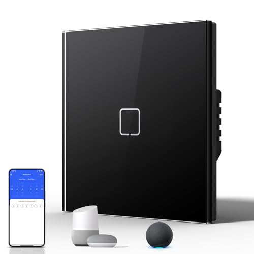 BSEED Smart Touch Lichtschalter,Glas Schalter Unterputz,Wandlichtschalter mit LED Hintergrundbeleuchtung,Neu E-Serie,16A 250V,1 Fach 1 Weg,86mm Schwarz