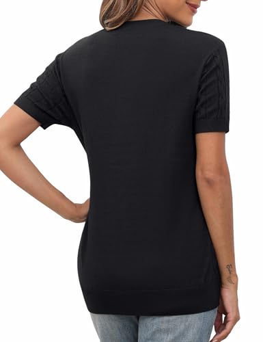 Totatuit Damen Kurzarm Strickpullover Rundhals Strick Shirt Elegant Pullover Dünne Pulli Sweatshirt – Bild 6