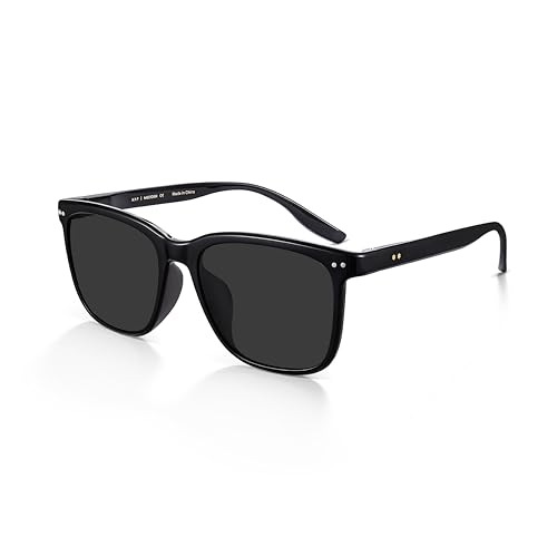 MUJOSH Square Sunglasses for Women Men Lightweight 21.9g AQUA Flexible Frame with Spring Hinges Anti-Oil UV400 Shades with Crystal Logo Tip Obsidian Black Brand of EssilorLuxottica