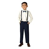 Spring Notion Boys' 4-Piece Linen Bow Tie & Suspender Outfit Navy & Ivory Set w/Navy Suspenders & Stormy Blue Bow Tie 7