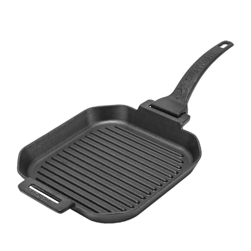 Steakchamp Poêle Grill : Poêle en fonte adaptée au four, au gril et à la cuisinière (y compris la cuisinière à induction), poignée amovible