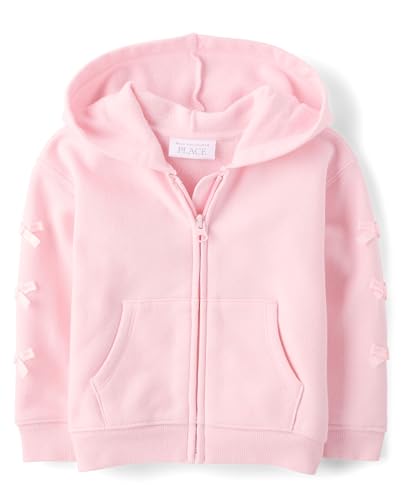 The Childrens Place Baby Girls and Toddler Active Premium Fleece Zip Up Sweatshirt Pink Bows 2 Years