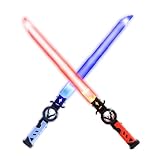 2-Pack Rechargeable Light Up Sword Sabers for Kids – 15 Colors, Light & Sound FX, Connectable Double Blade...