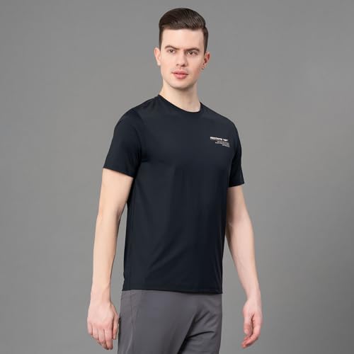 Image of Red Tape Printed Black Activewear T-Shirt for Men | Anti Microbial | High Stretch | Quick Dry