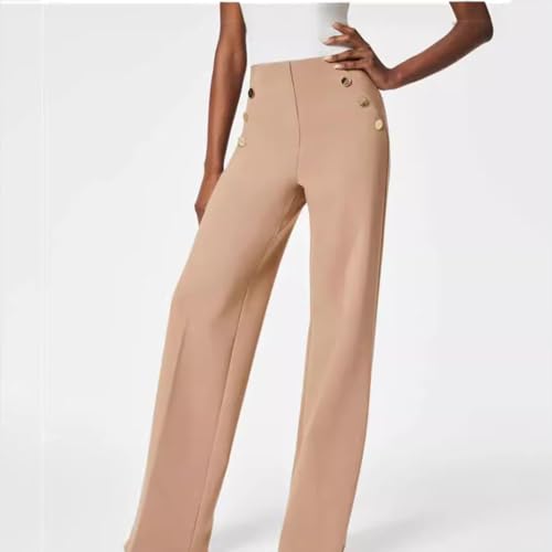 Freelady Tummy Control Button Wide Leg Pant, High Elastic Button Wide Leg Slim Pants4